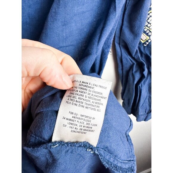 Athropologie Hei Hei Embroidered Button Down Blouse 2 Womens Blue - Picture 9 of 9